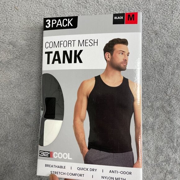 NEW 32 Degrees 3-Pack  Cool Men's Size M Comfort Mesh Tank Top Black - Picture 2 of 5